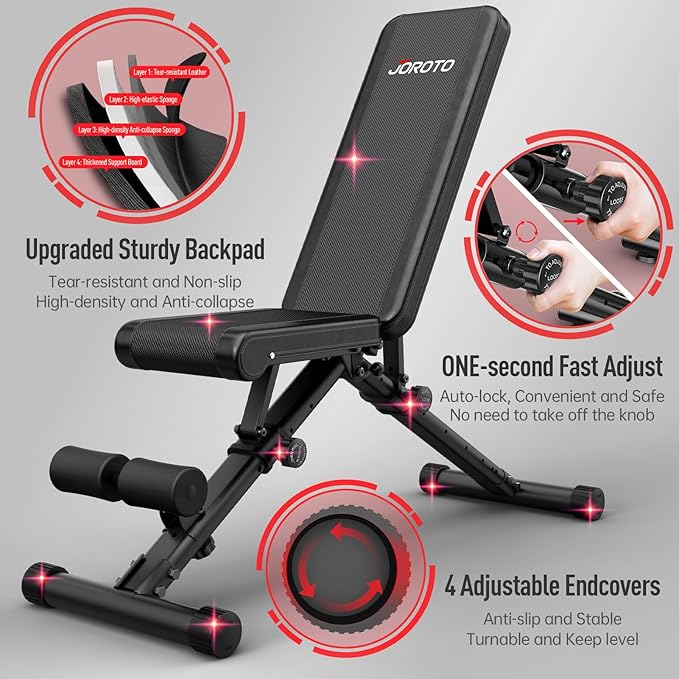 JOROTO MD35 Foldable Workout Bench, 700LB Adjustable Weight Bench for Home Gym, Flat Incline Decline Press Bench, Multi-Position Strength Training Bench for Full Body Workout