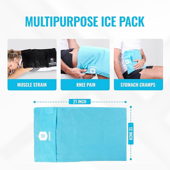 ICEWRAPS 12"x21" Extra Large Reusable Ice Pack with Soft Fabric Cover - Multipurpose Flexible Cold Therapy Clay Ice Packs for Knee and Back Swelling, and Chronic Pain Relief, Adjustable Cold Pack