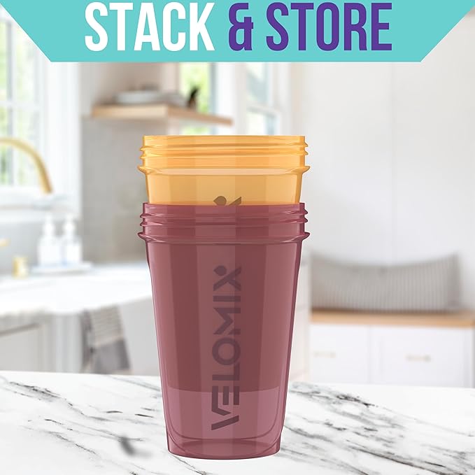 VELOMIX -2 Pack- 20 oz Protein Shaker Bottles for Protein Mixes - 2x Wire Whisk | Leak Proof Shaker Cups for Protein Shakes and Pre Workout | Protein Shaker Bottle Pack (Berry Surf)