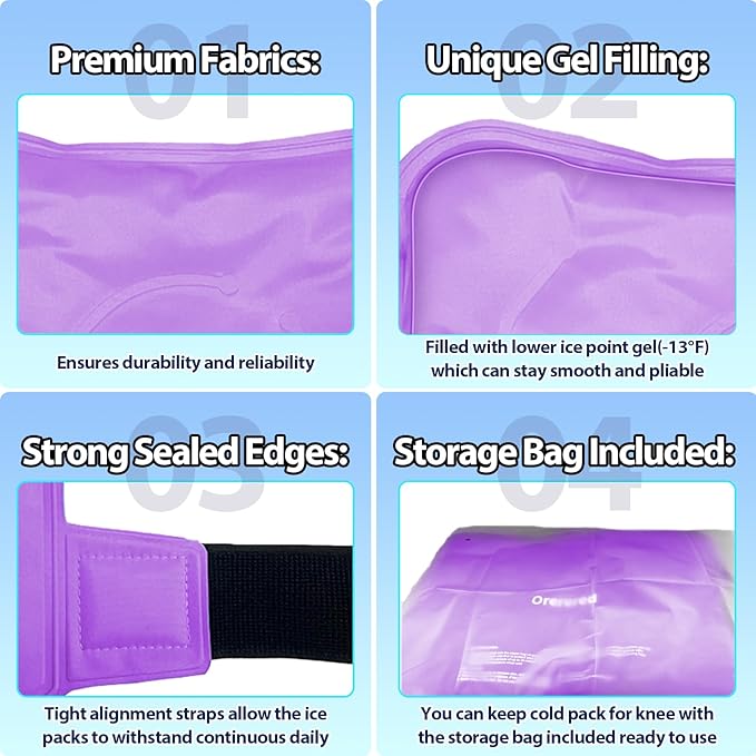 Knee Ice Pack Wrap for Injuries Reusable, Cold Packs for Knee Elbow Pain Relief for Replacement Surgery, Swelling, Meniscus Tear, ACL, Sports Injuries, Bruises and Arthritis Purple