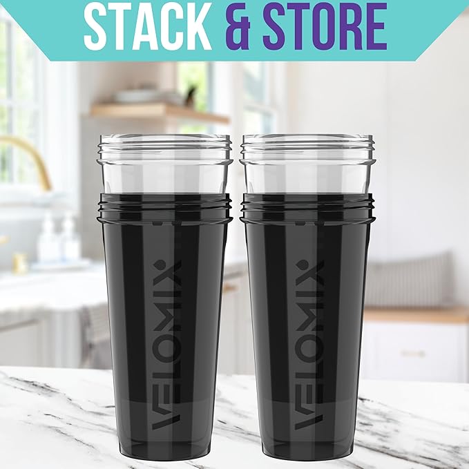 VELOMIX -4 PACK- 28 oz Protein Shaker Bottle for Protein Mixes - 4x Wire Whisk | Leak Proof Shaker Cups for Protein Shakes | Protein Shaker Bottle Pack | Protein Shake Cup (Clear Set)