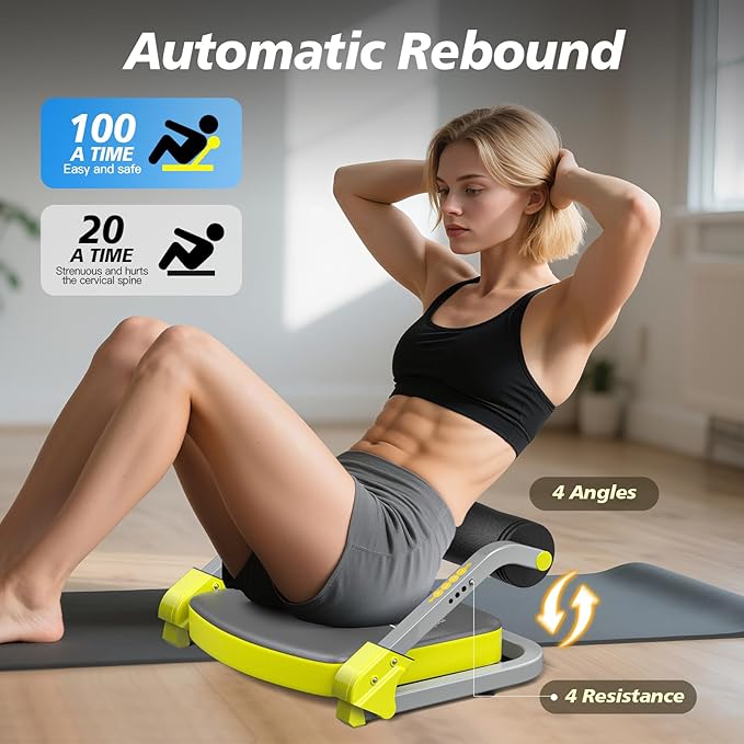 Ab Machine, Ab Trainer Machine for Home Gym, Sit Up Exercise Equipment for Home Use, 4 Level Adjustable Resistance for Stomach Workout, No Assembly Core Machine with Quick Rebound for Full-Body Workout