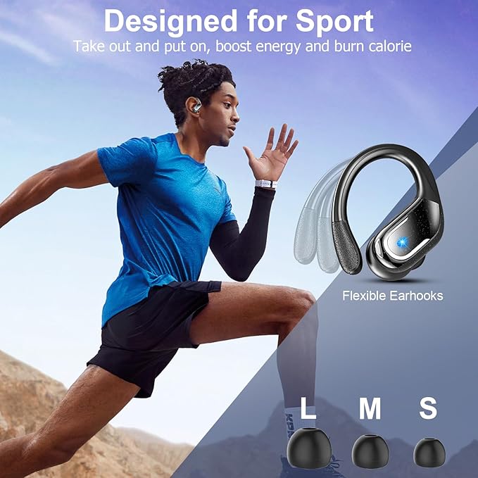 Wireless Earbud, 2025 New Bluetooth 5.4 Headphones 75Hrs Playtime, Bluetooth Earbuds Deep Bass Noise Cancelling Mic, Ear Bud with Sport Earhooks, IP7 Waterproof Wireless Earphones for Workout/Running