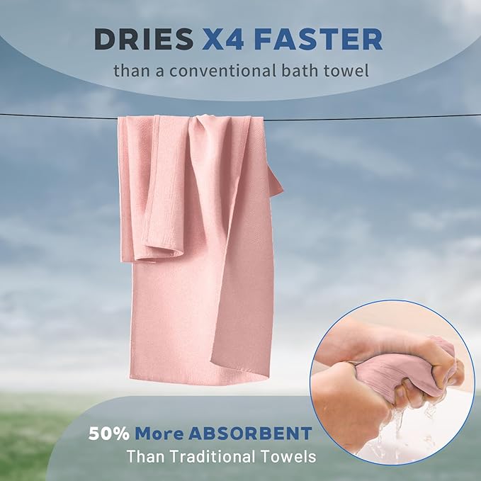 Tian qing Microfiber Towel Set, 3 Piece, Fast Drying, Soft Touch, Lightweight, Multiple Sizes for Beach, Camping, Gym, Hiking, Pool, Yoga,Travel (Light Pink, Large)