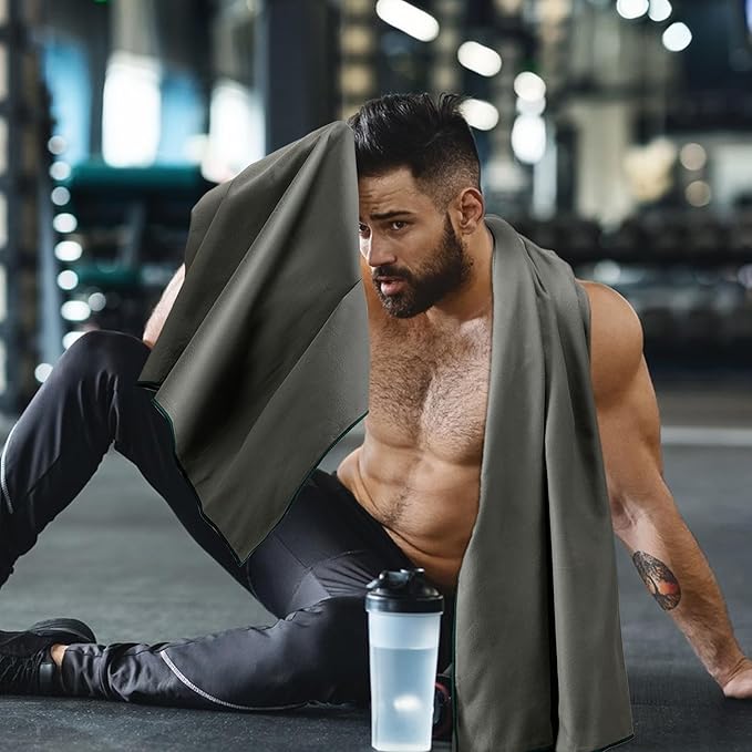 Camping Towel,2 Pack Microfiber Travel Sports Towel,Quick Dry - Super Absorbent - Ultra Compact -Ultra Soft - Lightweight.Suitable for Gym,Yoga,Trip,Beach, Shower, Backpacking,Pool(Army Green)