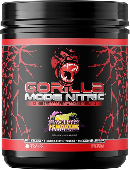 Gorilla Mind - Gorilla Mode Nitric Upgraded Stimulant Free Pre-Workout – Best Tasting & Most Effective Stimulant Free Pre-Workout/Massive Pump · Vasodilation · Power / 780 Grams (BlackBerry Lemonade)