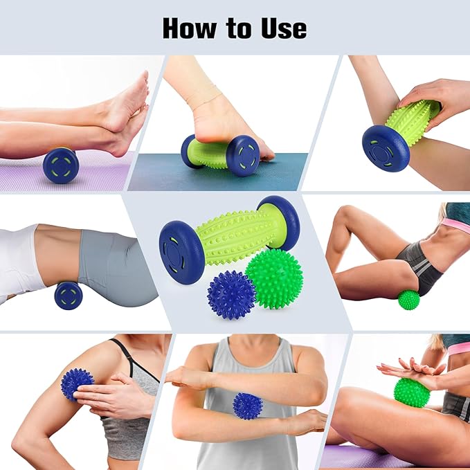 Foot Ball Roller Massager for Plantar Fasciitis,Foot Massager Roller Set,Massage Balls and Foot Roller for Plantar Fasciitis Relief | Trigger Point Therapy(1 Foot Massage Roller+2 Spiky Massage Balls)