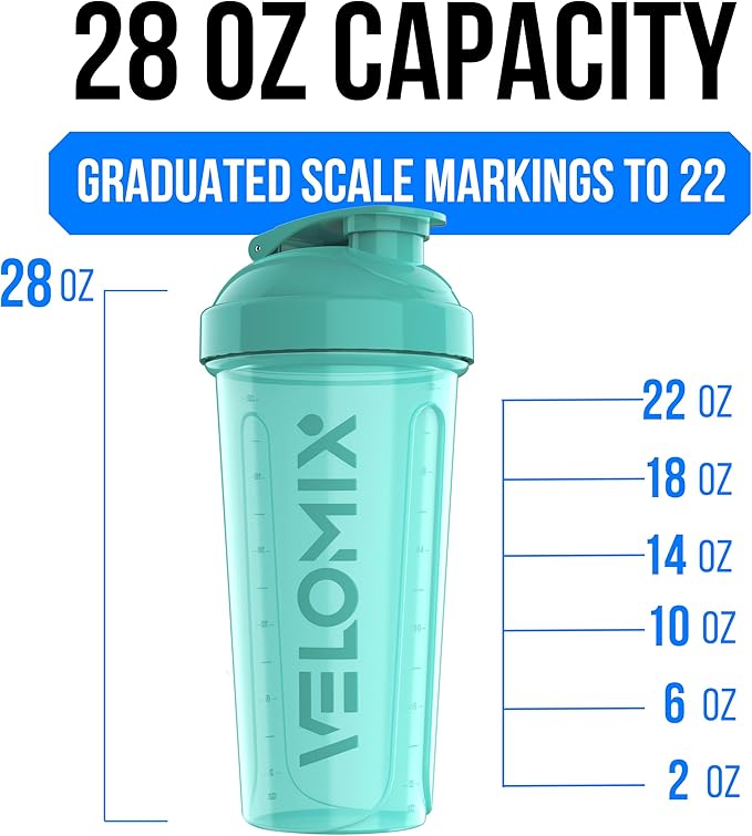 VELOMIX -2 Pack- 28 oz Protein Shaker Bottles for Protein Mixes - 2x Wire Whisk | Leak Proof Shaker Cups for Protein Shakes | Protein Shaker Bottle Pack (Pink/Turquise)
