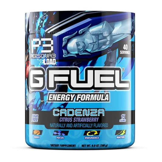 G Fuel Cadenza Energy Drink Powder, Pre Workout Caffeine Mix for Gaming, Sugar Free Focus Amino, Vitamin + Antioxidants, 9.9oz (Citrus Strawberry, 40 Servings)