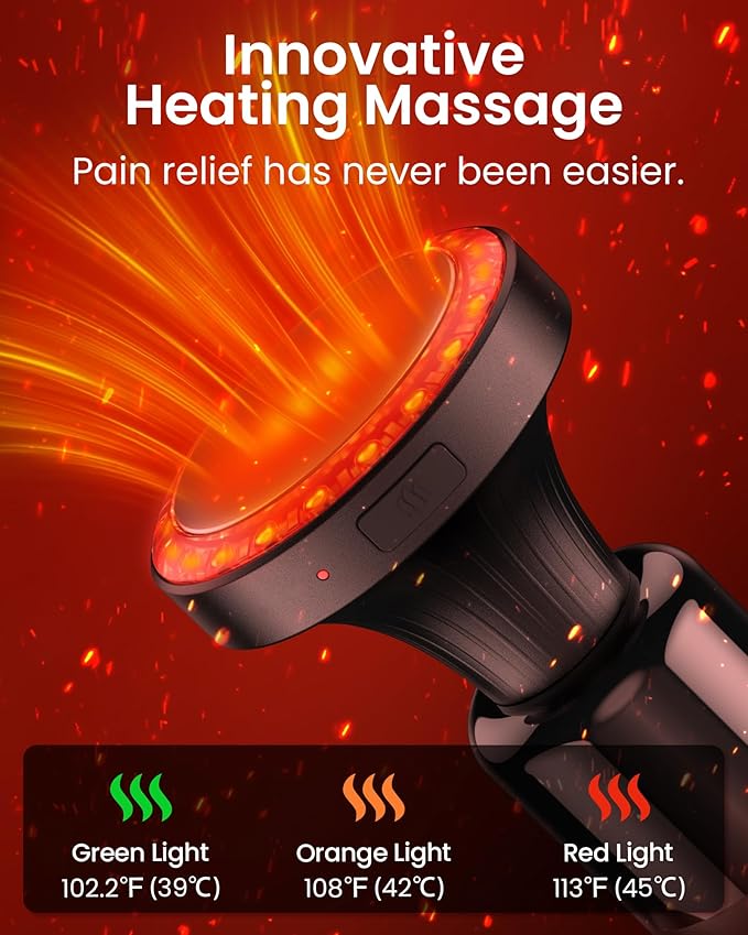 NAPRE Massage Gun with Heat,Deep Tissue Handheld Percussion Back Massager for Muscle/Neck/Body Pain Relief with Long Extension Retractable Handle,32-Speeds,Foldable,5 Adjustable Angles,with Carry Case