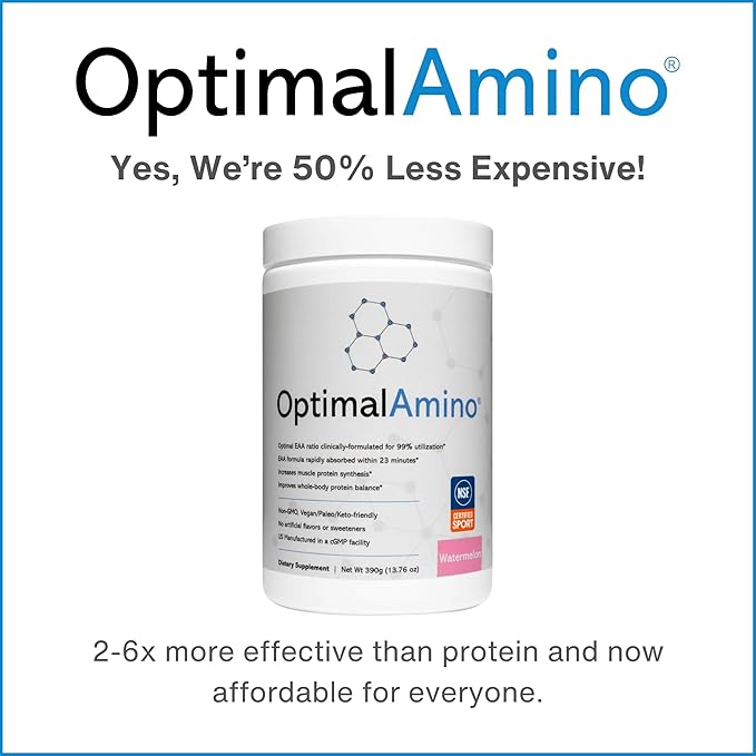 OptimalAmino Amino Acid Powder | 99% Utilized Essential Amino Acid (EAA) Supplement | Pre/Post Workout & Muscle Recovery | NSF for Sport Certified | Watermelon Flavor