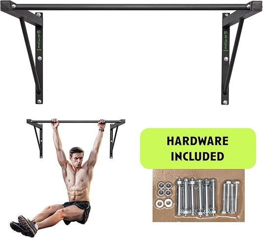 Rage Fitness Heavy-Duty Wall Mounted Pull Up Bar - 500 lbs Weight Capacity | Maintain Upper Body Strength & Core Stability | Space Efficient Steel Chin Up Black Bar for Home & Gym Versatile Workouts