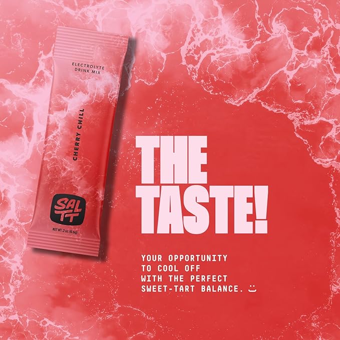 SALTT Electrolytes Powder Flavored Drink Mix - Cherry Chill - 30 Hydration Packets - Magnesium, Potassium, Sodium, Trace Minerals - Zero Sugar & Gluten Free - Travel Essentials