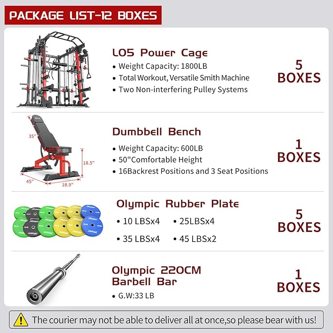 Smith Machine with Cable Crossover System, Multi-Function Squat Rack Power Cage for Home Gym, Power Rack and Packages Weight Sets