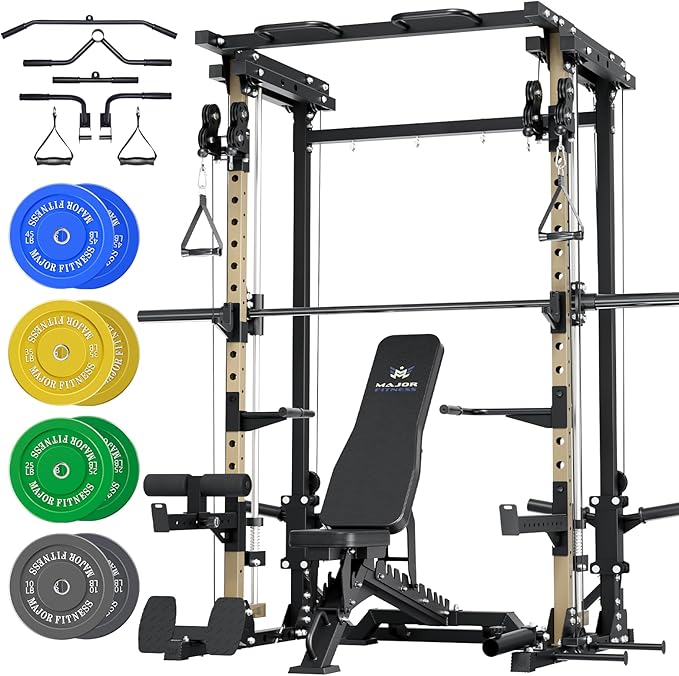 MAJOR FITNESS Drone3 Smith Machine, All-in-One Home Gym Power Rack with Cable Crossover, Pull-Up Bars, T-Bar & Squat Station, Heavy-Duty Full-Body Workout for Strength Training