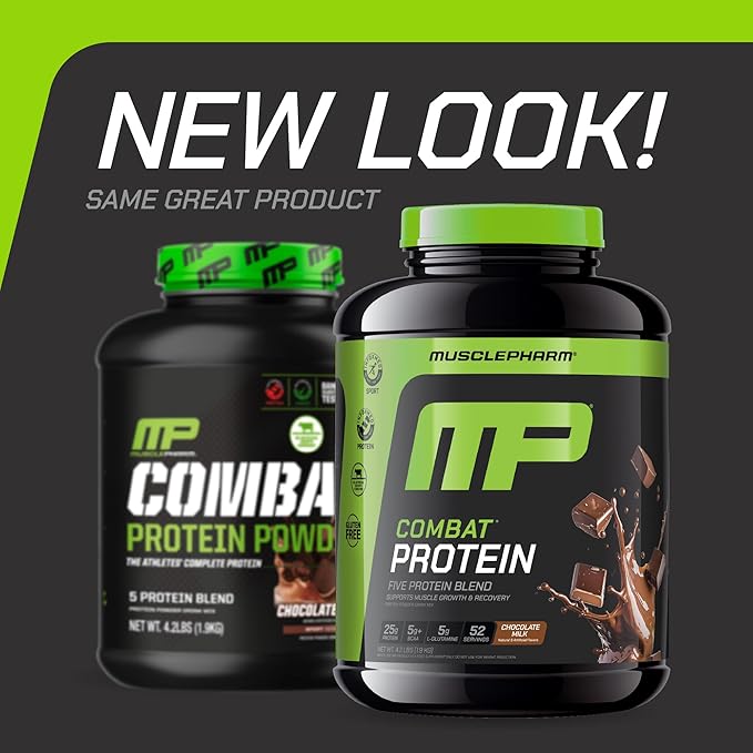 Muscle Pharm Combat Protein Powder, Chocolate Milk Flavor, Fuels Muscles for Productive Workouts, 5 Protein Sources Including Whey Protein Isolate & Egg Albumin, Gluten Free, 4 lb, 52 Servings