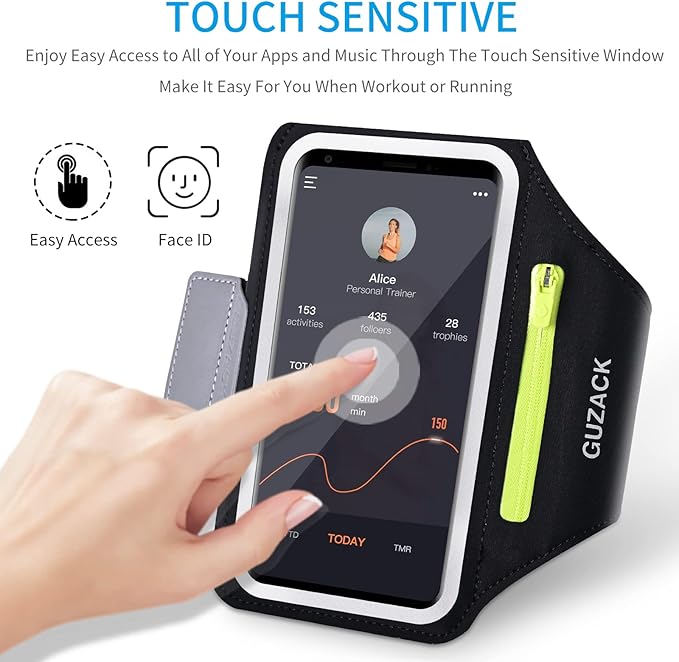 GUZACK Running Armband for iPhone 16 15 14 13 Pro Max, Galaxy S25 S24 S23 S22, with Card Slot & Key Pockets, Sports Arm Bands Phone Holder, Fit Up to 6.9 Inches Phone - Size L (Bigger Arm 14-17 in)