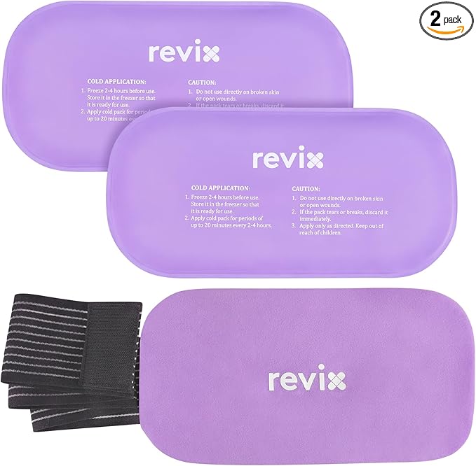 REVIX Reusable Ice Packs for Injuries, 2 Gel Ice Packs Set, Soft Hot & Cold Therapy for Shoulder, Back, Knee, Abdomen, Soothing Discomfort and Fatigue, 12" x 6" Purple