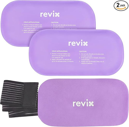 REVIX Reusable Ice Packs for Injuries, 2 Gel Ice Packs Set, Soft Hot & Cold Therapy for Shoulder, Back, Knee, Abdomen, Soothing Discomfort and Fatigue, 12" x 6" Purple