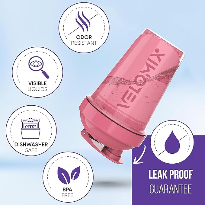 VELOMIX -2 Pack- 20 oz Protein Shaker Bottles for Protein Mixes - 2x Wire Whisk | Leak Proof Shaker Cups for Protein Shakes and Pre Workout | Protein Shaker Bottle Pack (Pink/Turquoise)