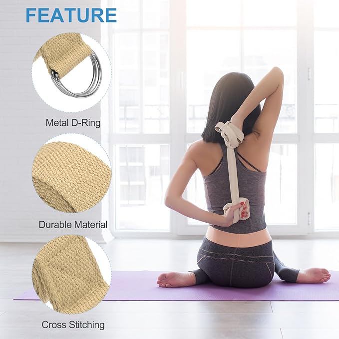PATIKIL Yoga Strap for Stretching Cotton Yoga Belt with Adjustable Metal D-Ring Buckle Stretch Bands for Fitness Pilates