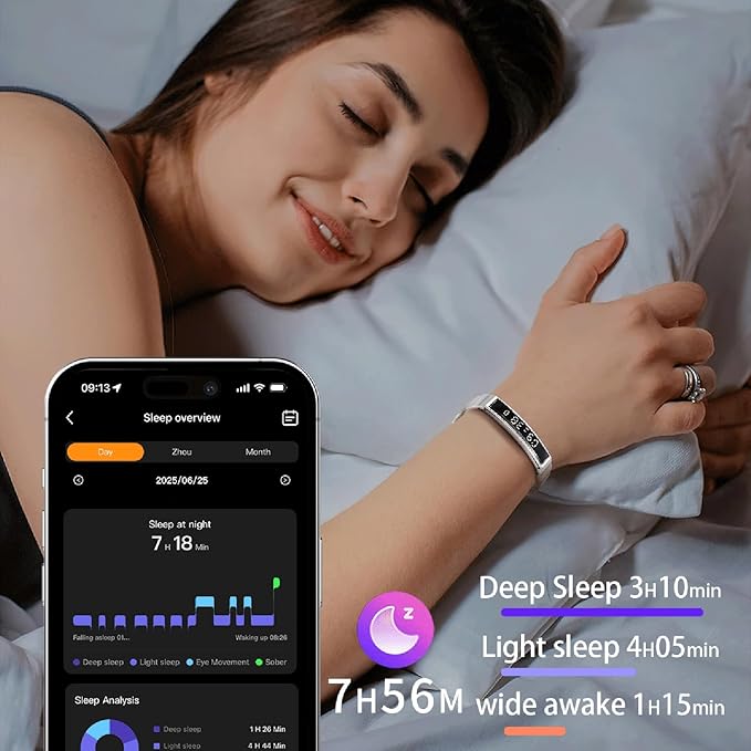 2025 Smart Bracelet for Women - 16.5g Ultra-Light, 5.6mm Thin, 5ATM Waterproof with 24/7 Heart Rate/SpO2/Sleep Monitoring, Bluetooth 5.3, APP, Multi-Sport Modes for iOS & Android,Gift for Girl