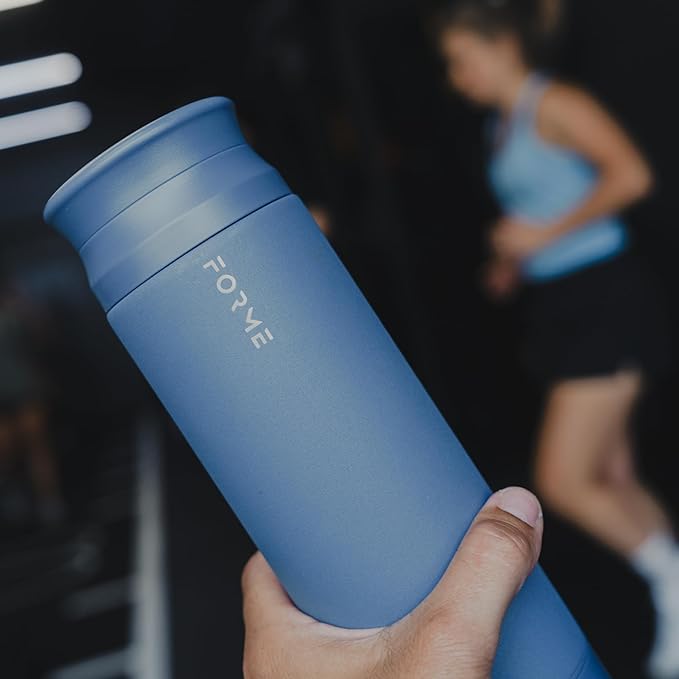 FORME - Blender Shaker Bottle, Leakproof Double Insulated Stainless Steel, Noiseless Shaker Bottle for Hot & Cold Drinks with Supplement Storage, Ideal for Protein & Shakes (Slate Blue, 16.9 ounces)