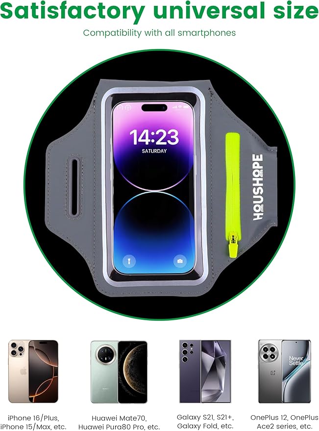 Running Armband with Cell Phone Armband for iPhone 17 16 Pro 15 14 13 Plus XR XS, Galaxy S24/S10 Water Resistant Sports Phone Holder Case & Card Slot & Key Pockets for 6.7" Phone