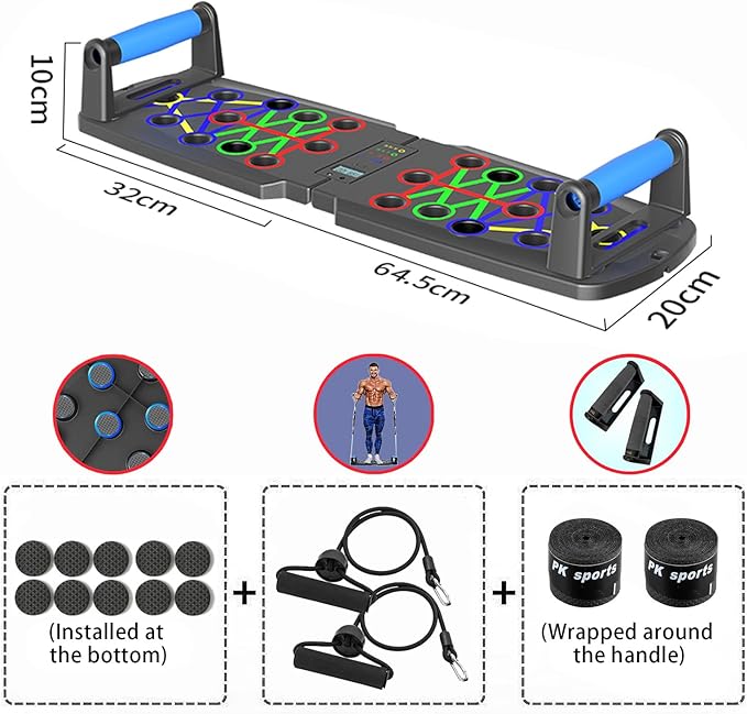 Push Up Board for Men, Push Up Bar at Home Workout Equipment, Pushup Handles Home Gym Exercise Fitness Equipment Portable Foldable with Counter and Wrist guards