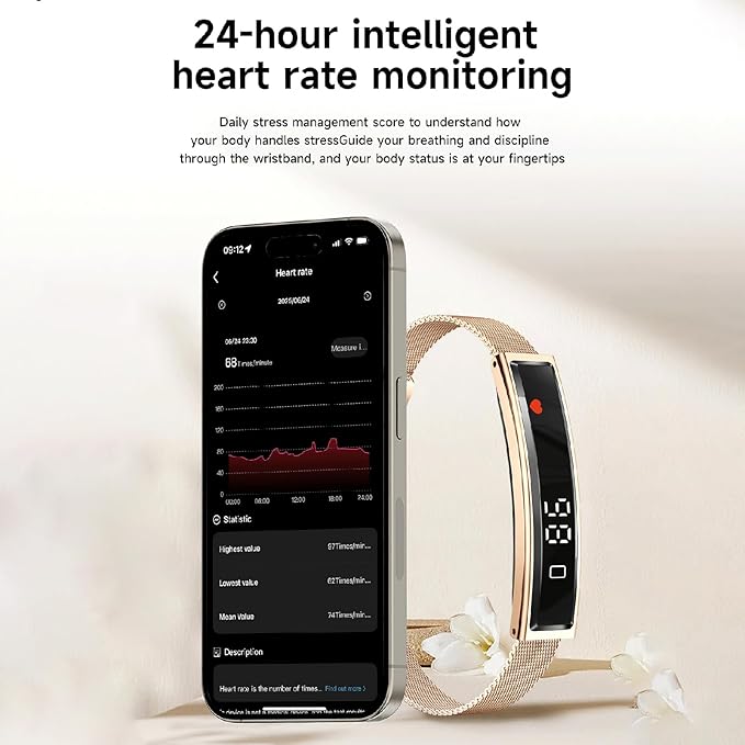 2025 Smart Bracelet for Women - 16.5g Ultra-Light, 5.6mm Thin, 5ATM Waterproof with 24/7 Heart Rate/SpO2/Sleep Monitoring, Bluetooth 5.3, APP, Multi-Sport Modes for iOS & Android,Gift for Girl