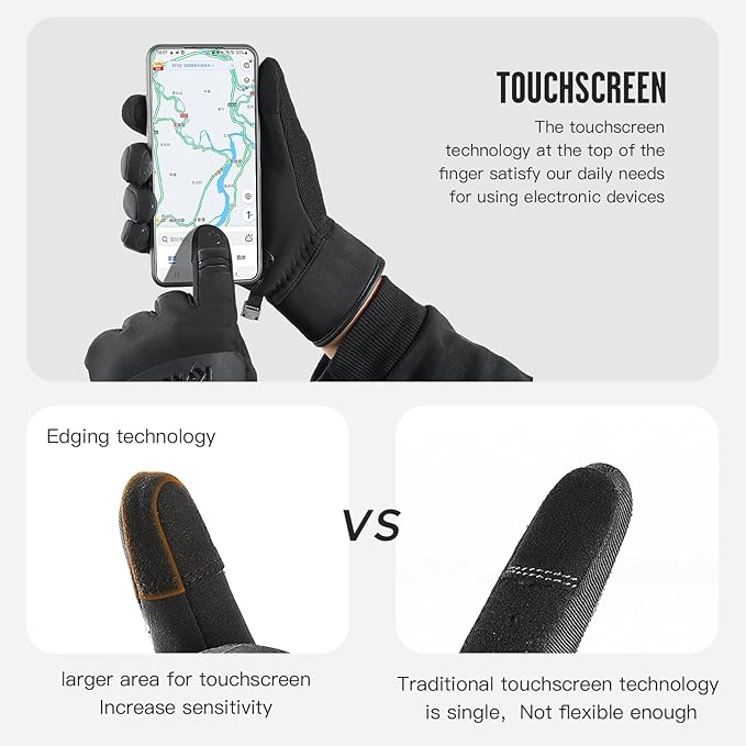 FOXLVDA 10℉ Men's Winter Gloves - Windproof Waterproof Thermal, Non-Slip Palm Grip Touchscreen Compatible with Warm Lining for Cold-Weather Cycling, Driving, Hiking, Running, Golf, Ski