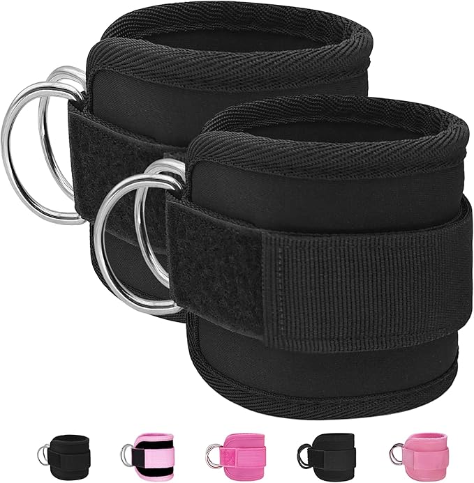 Fitness Ankle Straps for Cable Machine, Kickbacks Glute Workouts, Lower Body Exercises, Adjustable Leg Straps with Neoprene Padding Men Women