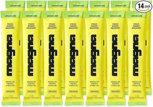 MAGNA Electrolyte Powder Drink Mix for Hydration, Energy & Focus Support with Magnesium L Threonate, Sodium, Potassium, Vitamin D, B6 & B12, Sugar Free, Lemon Lime Flavor, 14 Servings