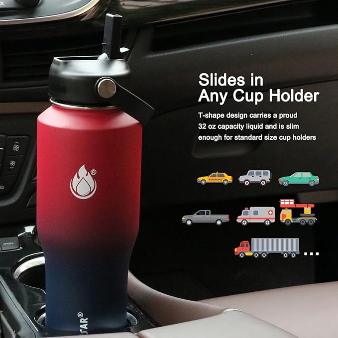 SENDESTAR 32oz Water Bottle Wide Mouth Stainless Steel Vacuum Insulated Double Wall with 2 Lids Fit in Any Car Cup Holder