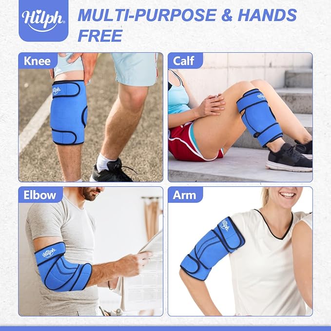 Hilph XL Ice Pack with Cold Compression for Knee Pain Relief, Adjustable Knee Brace Ice Pack Wrap for Replacement Surgery, Arthritis Pain, ACL, Sports Injuries, Meniscus Tear Blue