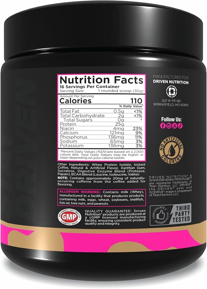 Driven Nutrition ISODRIVE Premium Whey Isolate (1lb, Cappucino)