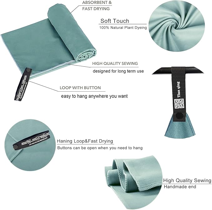 Tian qing Microfiber Towel Set, 2 Pieces, Fast Drying, Soft Touch, Lightweight, Multiple Sizes for Beach, Camping, Gym,Hiking,Yoga,Swimming,Travel (Wathet, Medium)