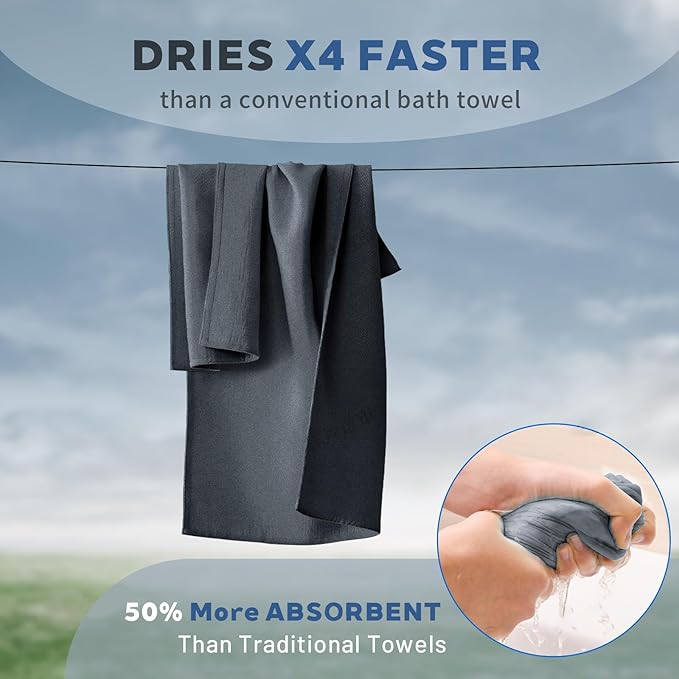 Microfiber Towel Set, 3 Pieces, Fast Drying, Soft Touch, Lightweight, Multiple Sizes for Beach, Camping, Travel,Backpacking, Gym,Sports,Yoga,Swim Use,Dark Gray