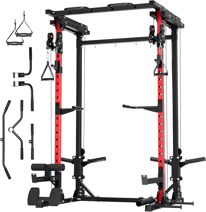 MAJOR FITNESS Drone3 Power Rack, Multi-Function Home Gym Squat Rack with Pull-Up Bar, Cable Crossover & J-Hooks, Heavy-Duty Steel Frame for Maximum Stability & Strength Training