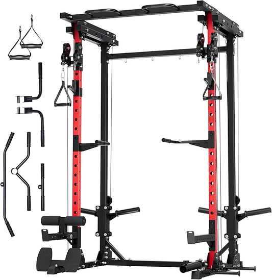 MAJOR FITNESS Drone3 Power Rack, Multi-Function Home Gym Squat Rack with Pull-Up Bar, Cable Crossover & J-Hooks, Heavy-Duty Steel Frame for Maximum Stability & Strength Training
