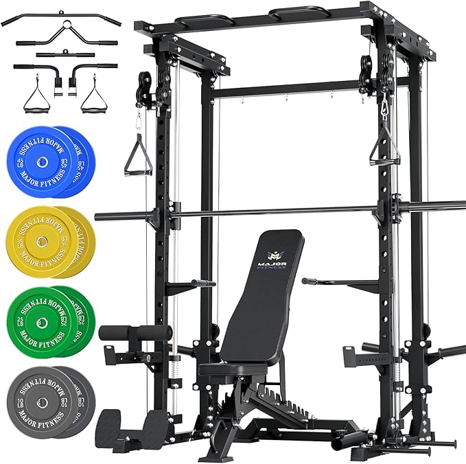 MAJOR FITNESS Drone3 Smith Machine, All-in-One Home Gym Power Rack with Cable Crossover, Pull-Up Bars, T-Bar & Squat Station, Heavy-Duty Full-Body Workout for Strength Training