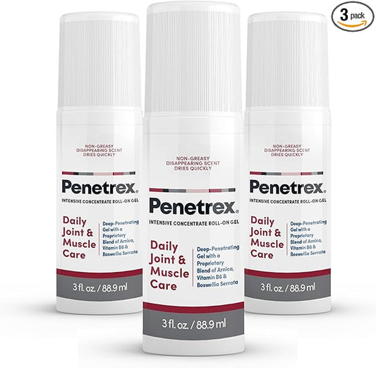 Penetrex Joint & Muscle Therapy - Soothing Gel for Back, Neck, Hands, Feet - Premium Whole Body Rub with Arnica, Vitamin B6 & MSM - 3oz Roll On Gel (3-Pack)