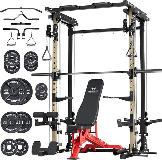 MAJOR FITNESS Drone3 Smith Machine, All-in-One Home Gym Power Rack with Cable Crossover, Pull-Up Bars, T-Bar & Squat Station, Heavy-Duty Full-Body Workout for Strength Training