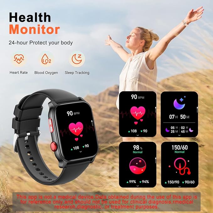 QTLLBT 9 Languages Translation Watch Smart Watch Bluetooth Call (Answer Make Calls) Fitness Tracker IP68 Waterproof 100+ Sports Heart Rate Sleep Android iPhone Men and Women Smart Watch (Black)