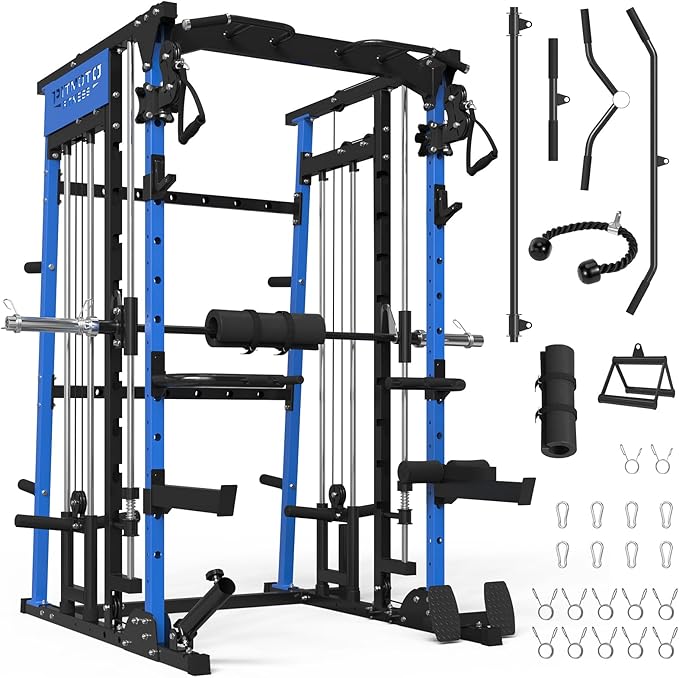 Smith Machine,2200 LBS Squat Rack for Home Gym with Dual Pulley System,Multifunctional Power Rack Cage for Strength Training with More Attachments