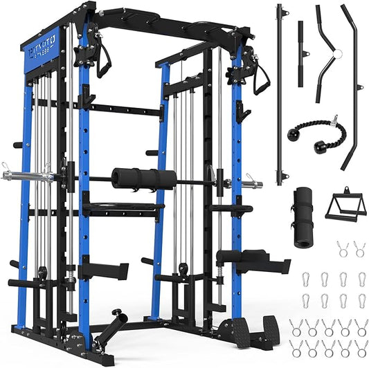 Smith Machine,2200 LBS Squat Rack for Home Gym with Dual Pulley System,Multifunctional Power Rack Cage for Strength Training with More Attachments