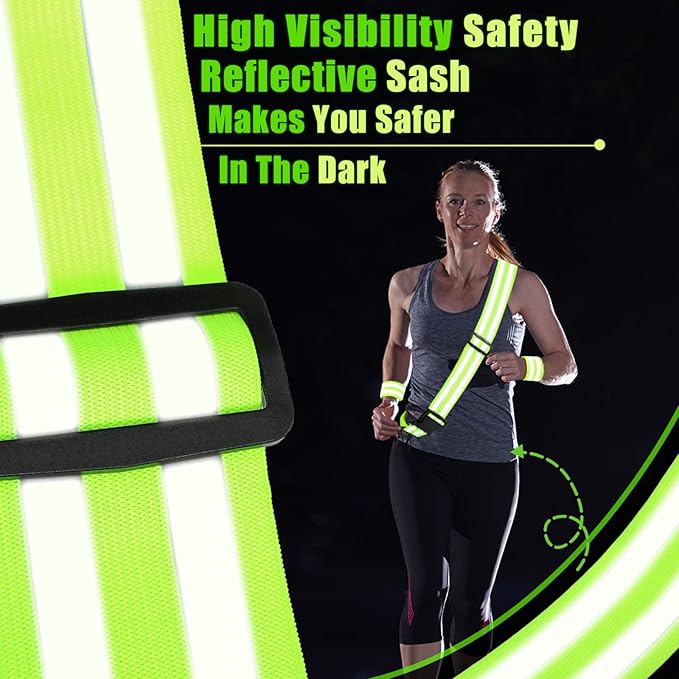 Saintrygo 6 Pcs Reflective Sash for Walking at Night Reflective Strap Arm Band High Visibility Belt Safety Ankle Strap for Visibility Vest Clothing Running Gear