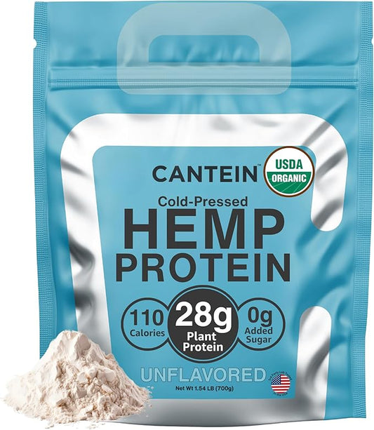 Organic Hemp Protein Powder, Plant Based and Vegan Protein Shake, Lactose and Dairy Free, Gluten Free, Clean and Natural- Unflavored (20 Servings)