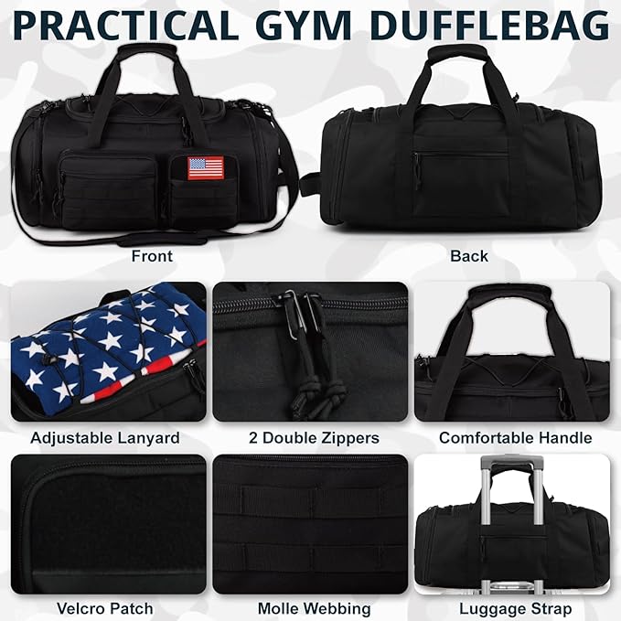 Tactical Gym Bag for Men,70L Large 3 in 1 Sports Duffle Bag with Shoes Compartment for Travel,Water Resistant Travel Backpack Weekender Overnight Bag with Wet Pocket for Women
