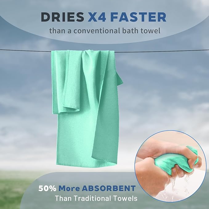 Tian qing Microfiber Towel Set, 3 Piece, Fast Drying, Soft Touch, Lightweight, Multiple Sizes for Beach, Camping,Gym, Hiking,Pool,Yoga,Travel (Turquoise, Large)
